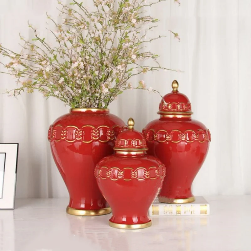 Красная керамическая загальная банка винтажная с имбирем фарфоровая для