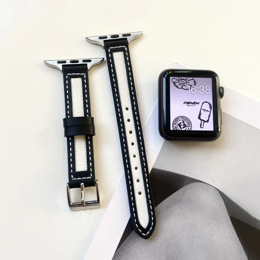 For apple watch band canvas leather  watch strap apple watch7/SE/6/5/4 leather Korean simple and fine section
