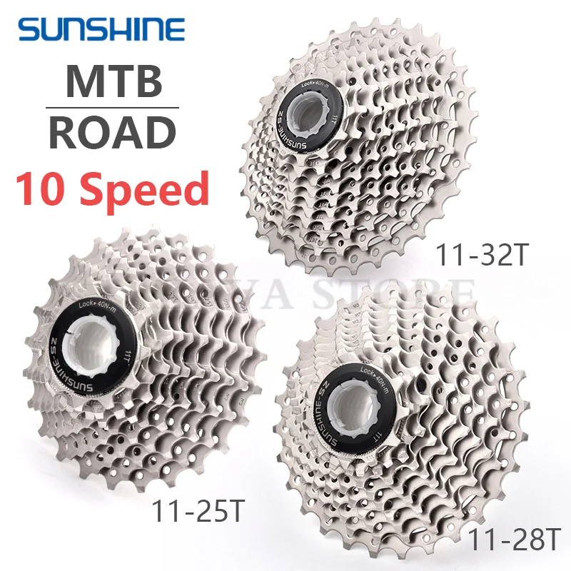 

SUNSHINE 10 Speed Cassette 11-25/28/32/36/40/42/46/50T Shimano HG95 Chain KMC X9 Chain 10V Mountain/Bike Cassette Chain Kit