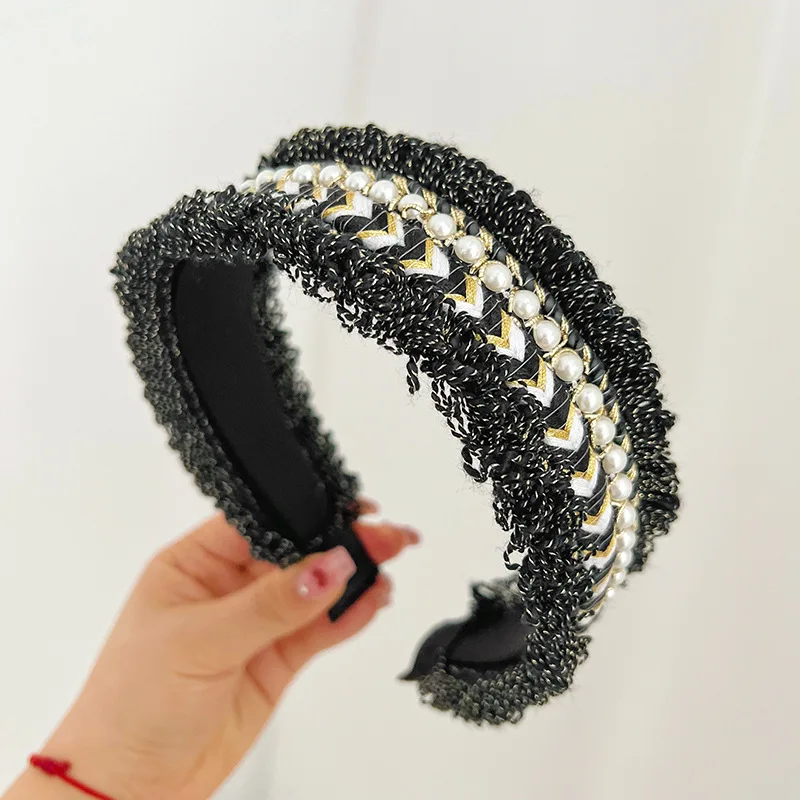 

Романтичная французская повязка для волос с широким покрытием и жемчугом, женские аксессуары для волос, повязка на голову с узлом, модный головной убор с кисточками, повязка на голову