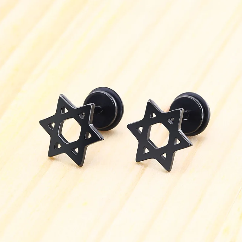 

Hot Selling Fashion Titanium Round Cake Stud Earrings For Men Women Hexagram Earings Stainless Steel Jewelry Gift