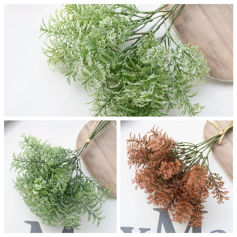 

6pcs wormwood Leaf Artificial Flower Fake Plastic Plant Wall for Home Wedding Photography Decoration Christmas Wreath Material