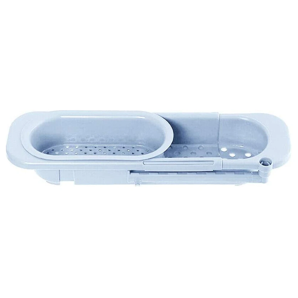 

Kitchen Telescopic Sink Rack Shelf Expandable Kitchen Sink Organizers Sink Caddy Storage Basket Organizer Blue