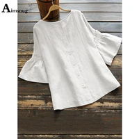 womens latest summer casual linen shirts oversize blouse butterfly sleeve basic tops clothing ladies elegant shirt blusas femme