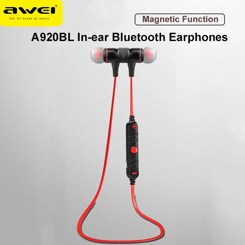 

Awei A920BL Sports Bluetooth Headset Ear Hanging Running Super Long Standby Magnetic Suction Head Neck Hanging Earphone with Mic
