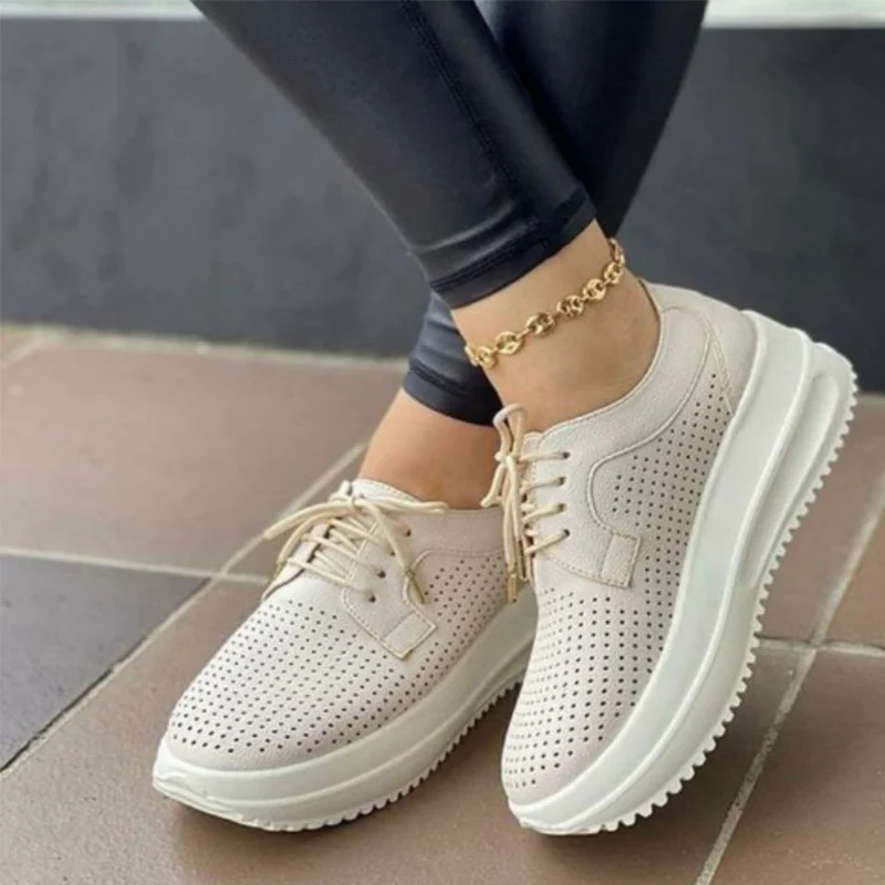 

Женские повседневные кроссовки на платформе, с вулканизированной подошвой, дышащие, со шнуровкой, на толстом каблуке, однотонные, женская м...