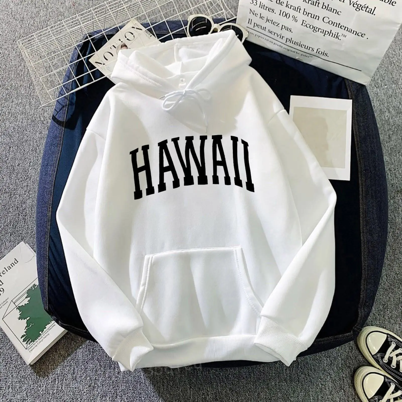 

Oversized Sweatshirts Women Hawaii Print Korean Style Hoodies Long Sleeve Pocket Hooded Tops Y2K Aesthetic sudaderas con capucha