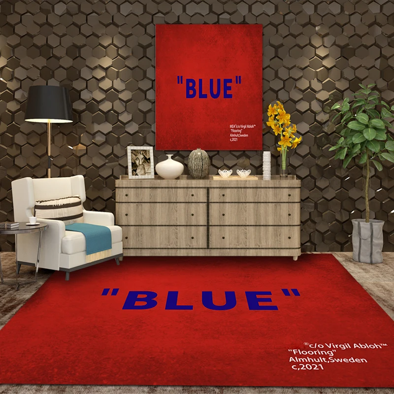 

Off White Rug Blue Area Rug for Living Room Modern Fashion Bedroom Bedside Rugs Black Blue Rug Lint-free Floor Mat Anti-slip