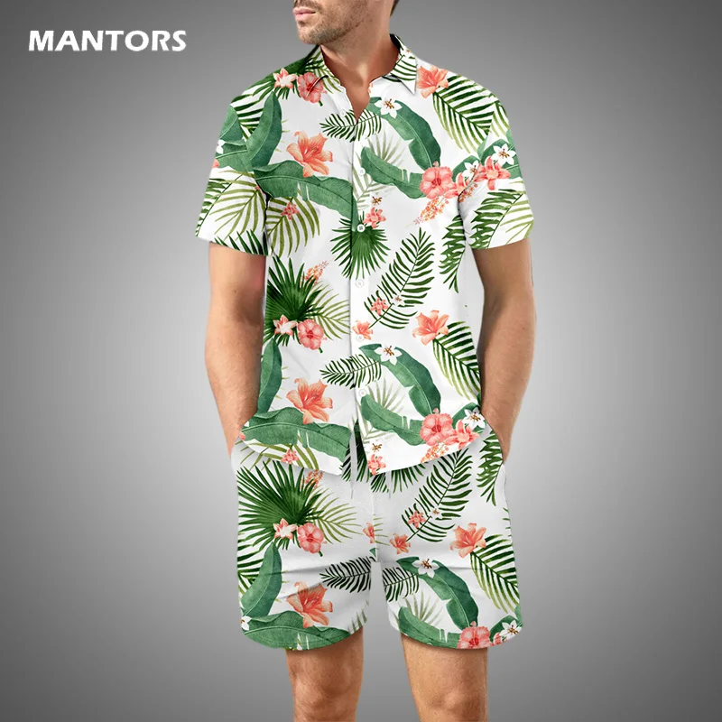 Комплект из 2 предметов мужской Гавайская Повседневная рубашка спортивный