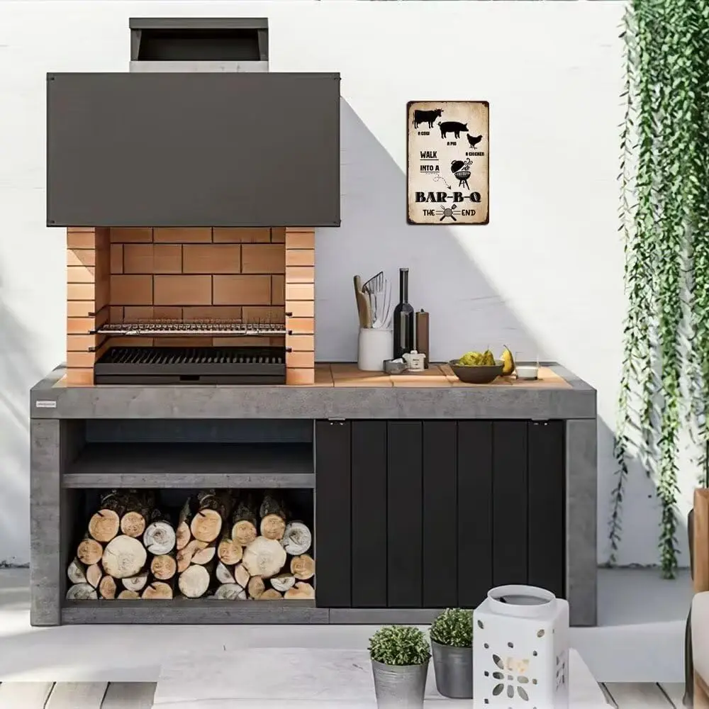 Винтажная корова свинка курица пройдет в барбекю конец металлический жестяной