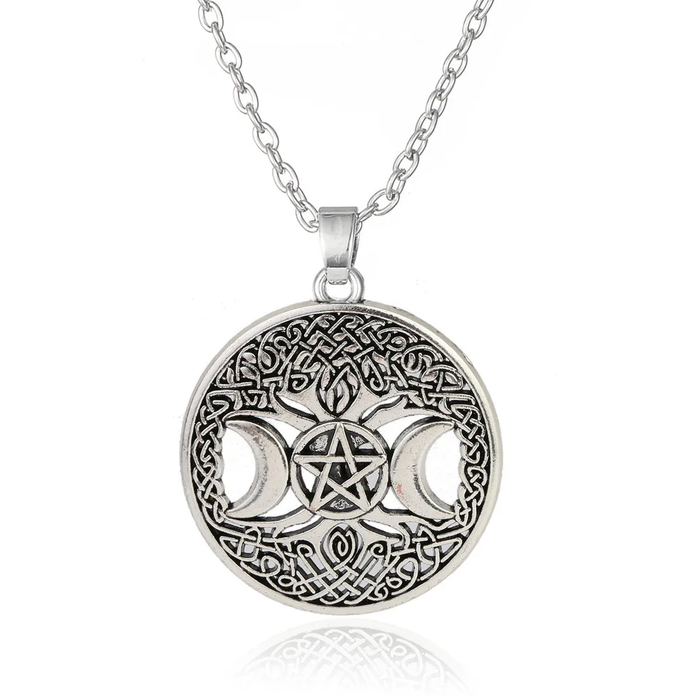 

Fashion Trend Jewelry Gothic Halloween Triple Moon Pentagram Tree of Life Pendant Necklace