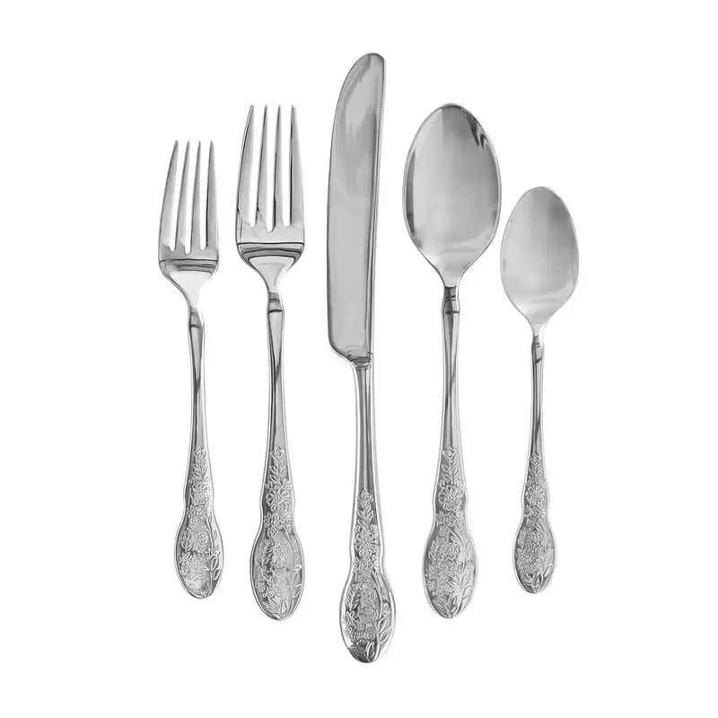

20-Piece Flatware Set, Service for 4 Lunch cutlery set Butter dish Restaurant Tenedores Silverware White plates Spoon set Spoons