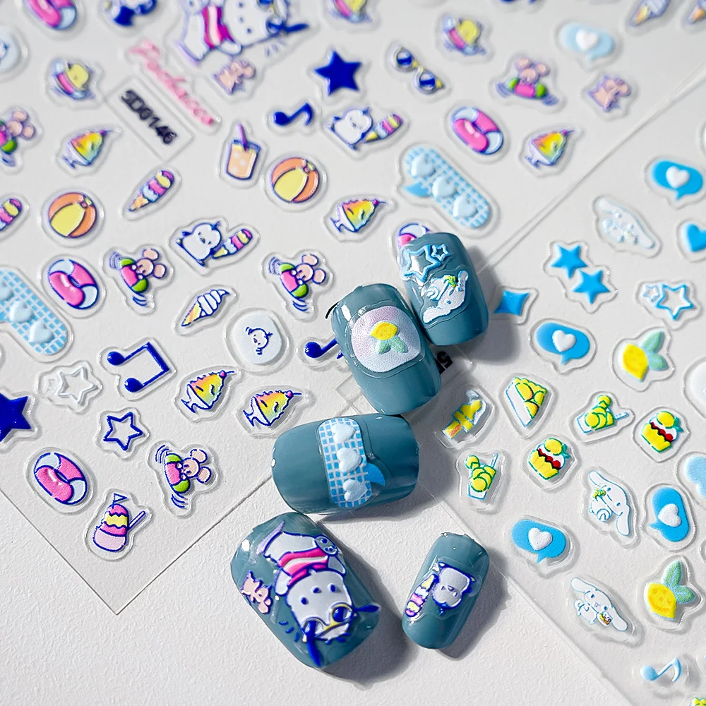 1 шт. милые наклейки для ногтей My Melody 5D с тиснением красочные Kuromi Cinnamoroll