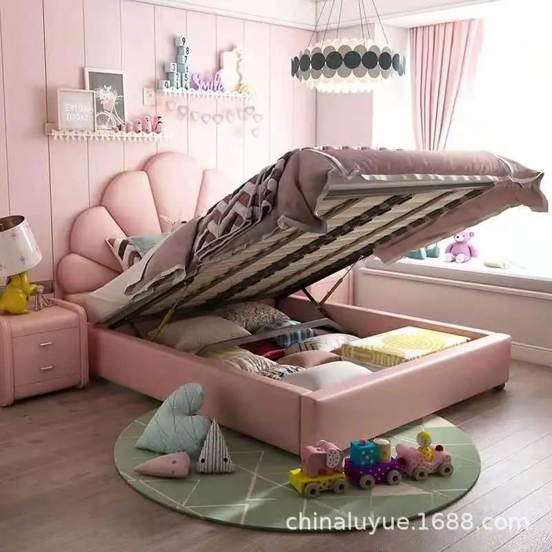 Роскошная детская кожаная односпальная розовая мультяшная кровать принцессы