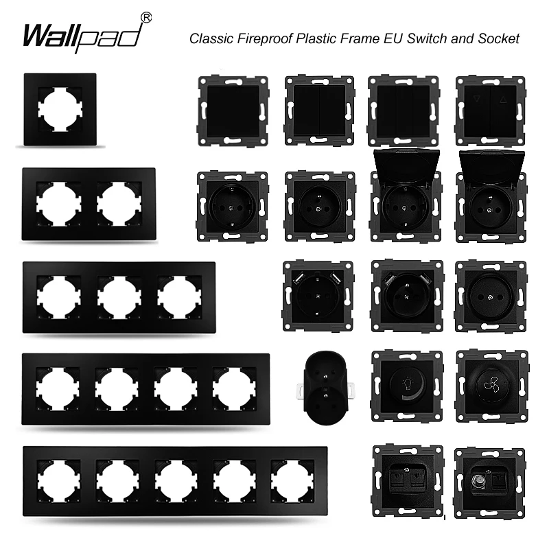 Двойная черная Европейская розетка и переключатель Wallpad евро французский