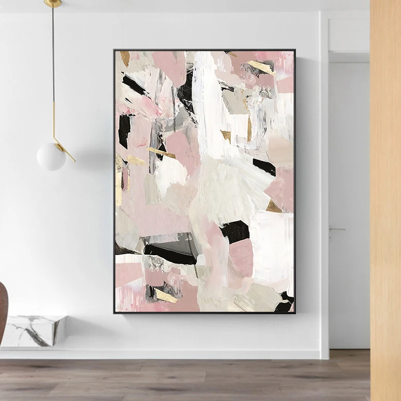 

Pink Abstract Geometric Figure Canvas Painting, Modern Minimalist Abstract Painting, Color Block Splicing Poster, Decorative Pai