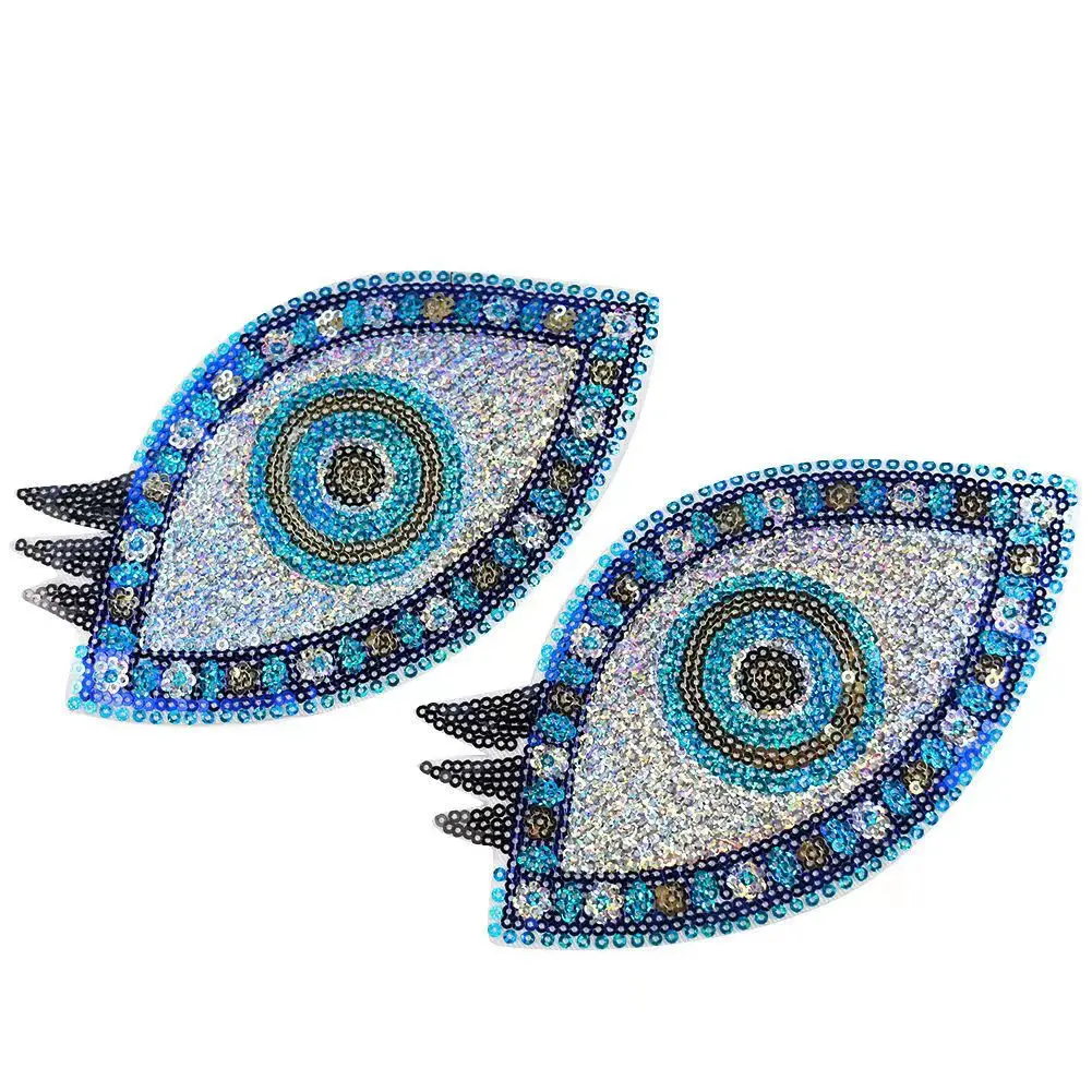 

New Sequined Eyes (Size:9.2X16.3cm) Iron on Patch Embroidered Applique DIY Clothes Jeans T-shirt Sewing Accessories Badge