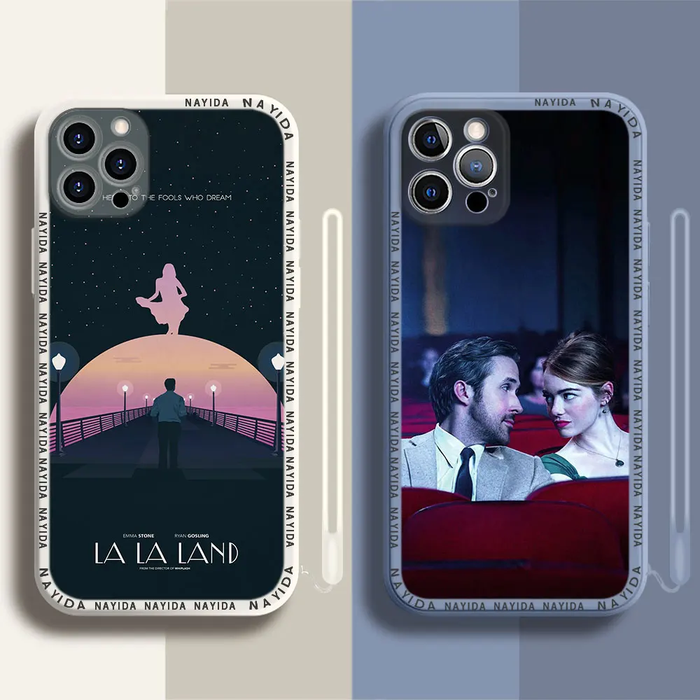 Soft Silicone Phone Case For iPhone 14 13 11 12 Mini Pro Max XS XR X Lanyard Cover La Land Emma Stone Ryan Gosling