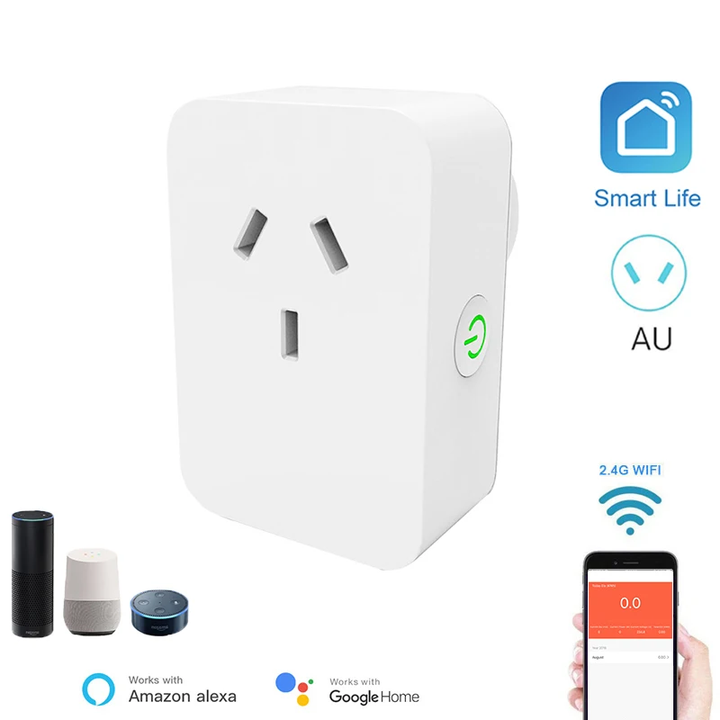 Купи AU 10A Standard WiFi Smart Plug Electrical Sockets Smart Life APP Remote Control Smart Socket Works for Google Home, Alexa за 637 рублей в магазине AliExpress