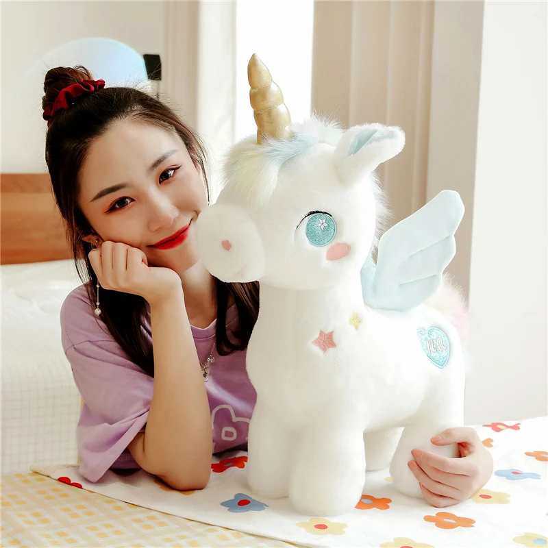 

25/40/55cm Cute Dream Unicorn Peluche Toys Kawaii Unicorn with Wing Dolls Lovely Horse Stuffed Soft Animal Pillow for Girls Gift