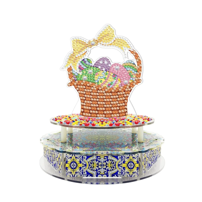 Easter Eggs with Basket DIY Diamond Painting Acrylic Mechanical Music Box with LED Light Rhinestones Corss Stitch Craft