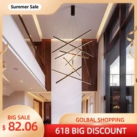 black stair chandelier simple modern duplex building high rise empty living room hall creative personality long led line lamp