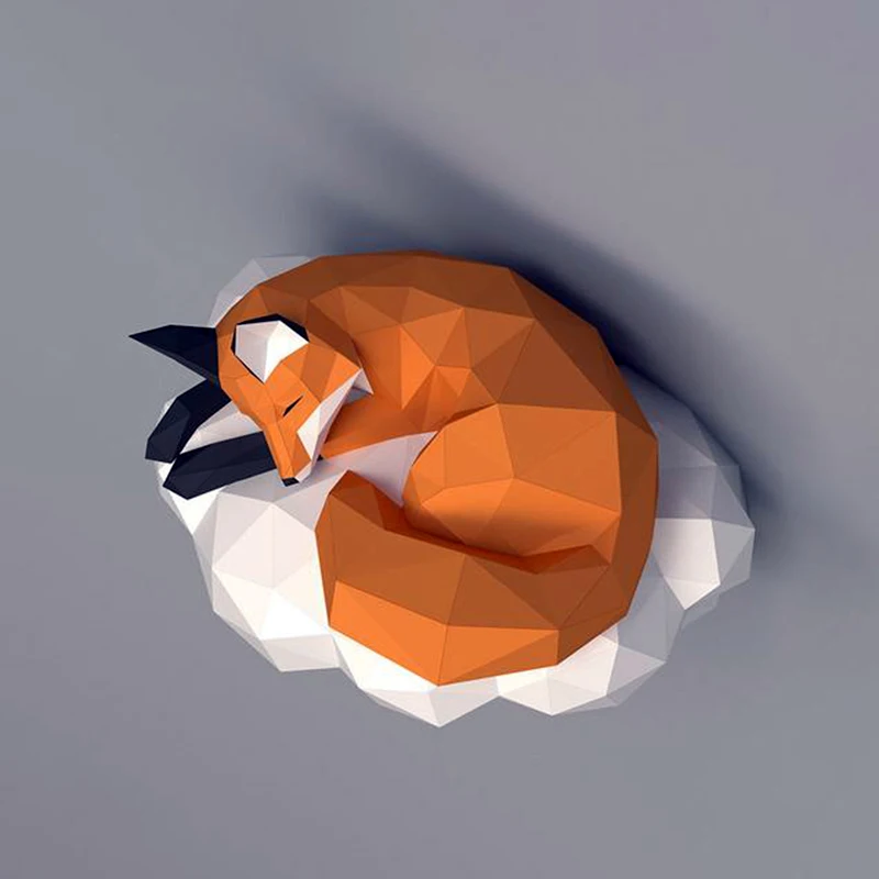 Лиса Спящая на облаке бумажная модель 3D Бумажная поделка детская спальня