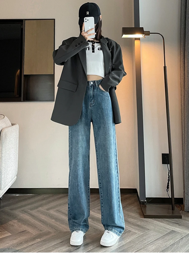Fashion Temperament 2023 Straight Women's Jeans New High Waist Loose Wide Leg Jeans Show Thin Trousers Streetwear Women Clothing