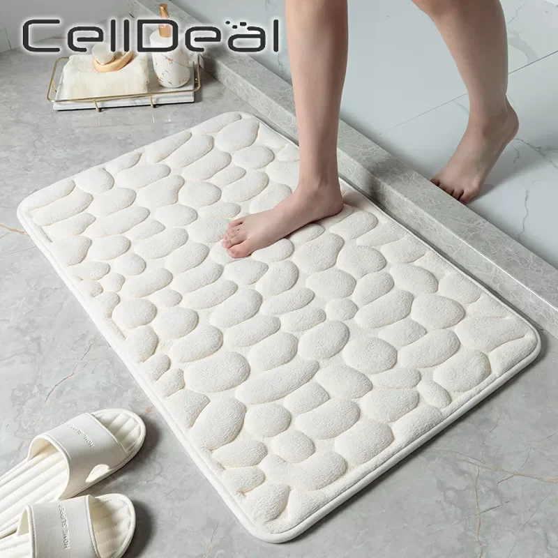 

2022New Cobblestone Embossed Mat Stone Pattern Shower Room Doormat Absorbent Anti-slip Lavatory Bedroom Floor Area Rugs