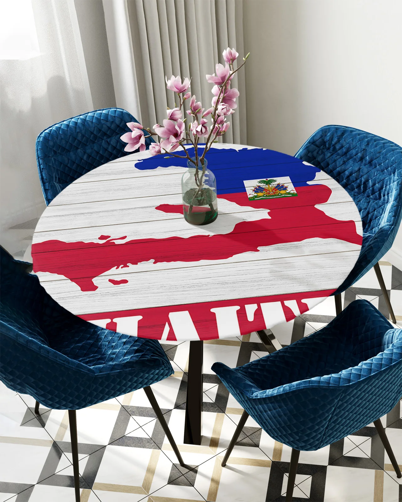 

Haitian Flag Day Wood Grain Round Rectangular Table Cover Waterproof Elastic Tablecloth For Kitchen Table Cloth Home Decoration