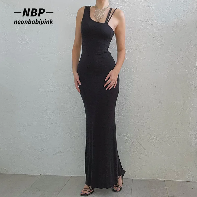Сексуальные длинные платья NEONBABIPINK, женское черное вечернее платье, элегантное облегающее платье макси на одно плечо с открытой спиной, женс...