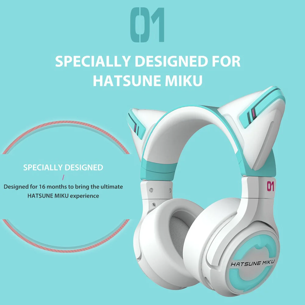 Фото YOWU Hatsune Miku Беспроводные наушники Bluetooth 5,0 Управление через приложение RGB подсветка Оригинальные наушники с милым котом Наушники-вкладыши №1