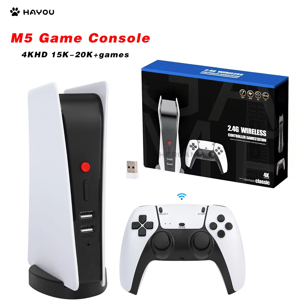 

New M5 Video Game Console 4K-HD 2.4G Dual Wireless Controllers Bulit-in 15000+ Games Box For PS1/CPS/FC/GBA 64G/128G