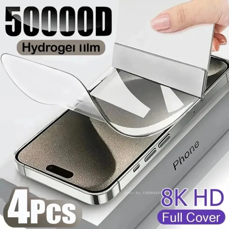 4 шт. гидрогелевая пленка с полным покрытием для iPhone 16 11 12 13 14 15 Pro Max mini Защитная