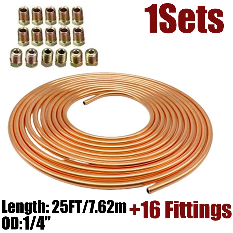 

1x/2x25 футов рулонная трубка, катушка наружным диаметром 1/4 дюйма, железное покрытие, медная тормозная трубка, шланговая линия, трубопровод, антикоррозийная + 16 шт., гайки для трубок, фитинги