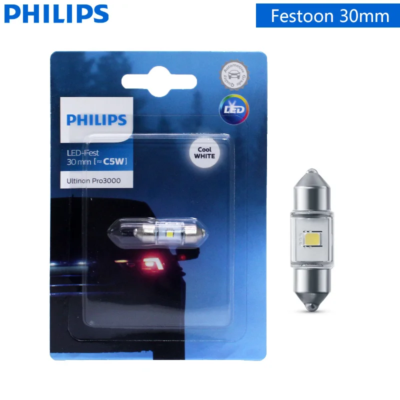 

Philips Ultinon Pro3000 C5W LED Fest 38 мм 30 мм 43 мм гирлянда для автомобиля, боковая лампа 6000K, холодный белый внутренний светильник для чтения (1 шт.)