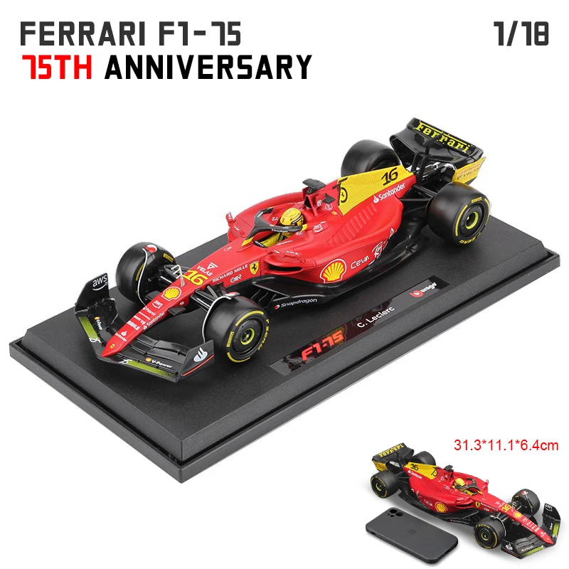 

Bburago 1/18 F1 2022 Ferrari F1-75 #16 Charles Leclerc #55 Sainz 75th Anniversary Centennial Diecast Car Model Toys SF1000 W07