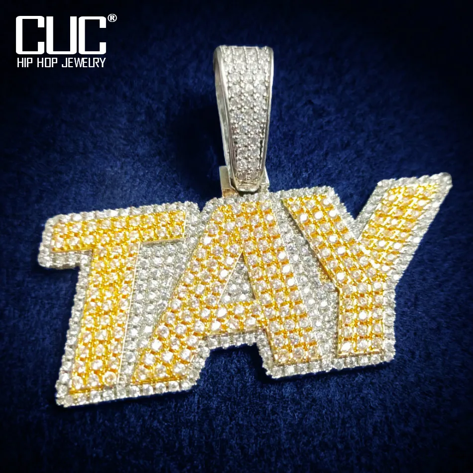 Custom Silver Tone Letters Name Pendant Solid Back Bling Zircon Make Number Men Necklace Chain Hip Hop Rock Jewelry