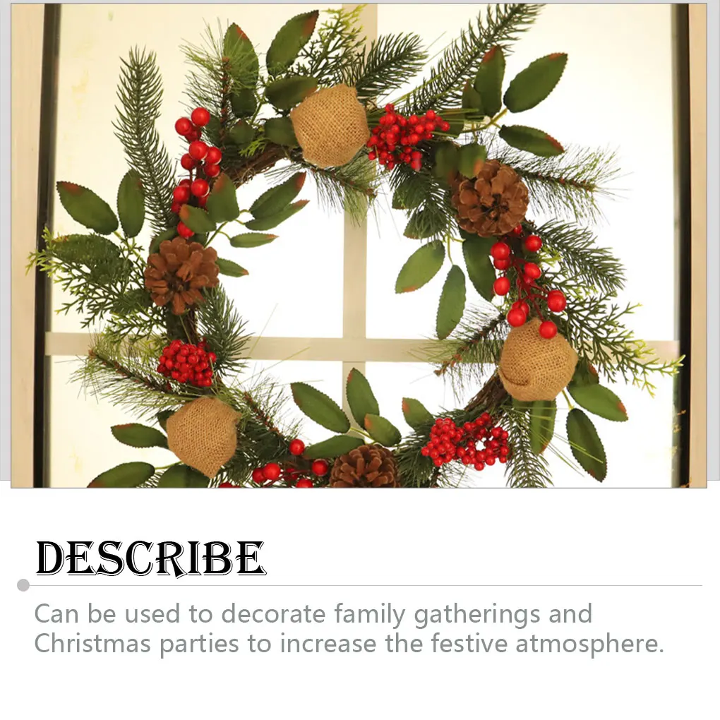 

Рождественские сосновые конусы, венок на дверь, Рождественская елка, льняная листья из ротанга, обруч, гирлянда, украшение для отеля вечерни...