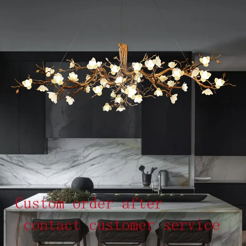 

Modern luxury living room dining room chandelier art design copper flower villa hall lamps