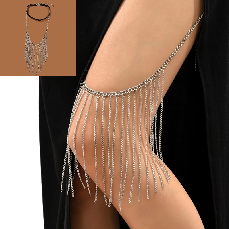 

Women Dangle Multi Layer Tassel Chain Ladies Goth Rock Nightclub Leg Chain DXAA