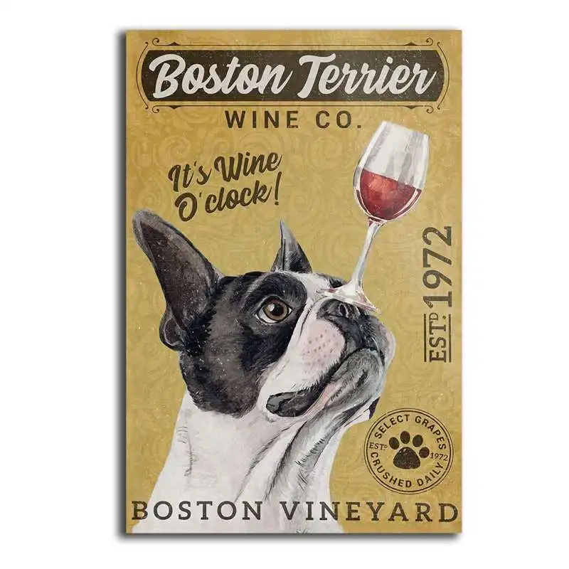 

Canvas Wall Art Boston Terrier Dog Poster Boston Terrier Wine Co Poster Wine