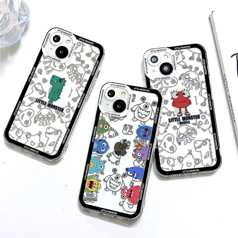 

Little Monsters Phone Case For iPhone 14 13 12 11 Pro Max Mini X XR XSMAX SE20 8 7 6 6S Plus Transparent TPU Lens Creative Cover