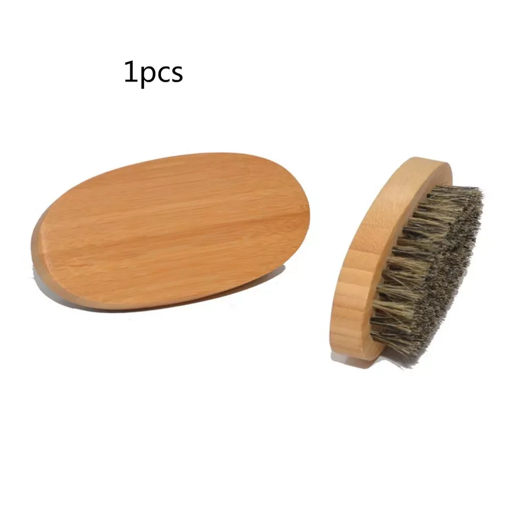 Boar Hair Bristle Beard Mustache Brush Hard Round Wood Handle Comb Shaving Brush