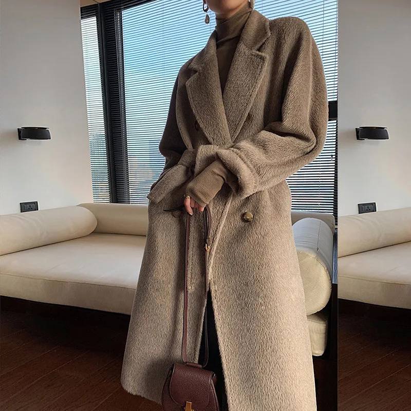 Strictly Selected High Quali 00 Suli Alpaca Wool Coat Women X-long Winter Thickened Woolen Jacket |