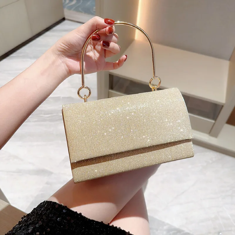 

Trendy Thin Shining Evening Bags Womens Dinner Banquet Party Clutches With Metal Handle Handbags Ladies Daily Shoulder Bag 2023