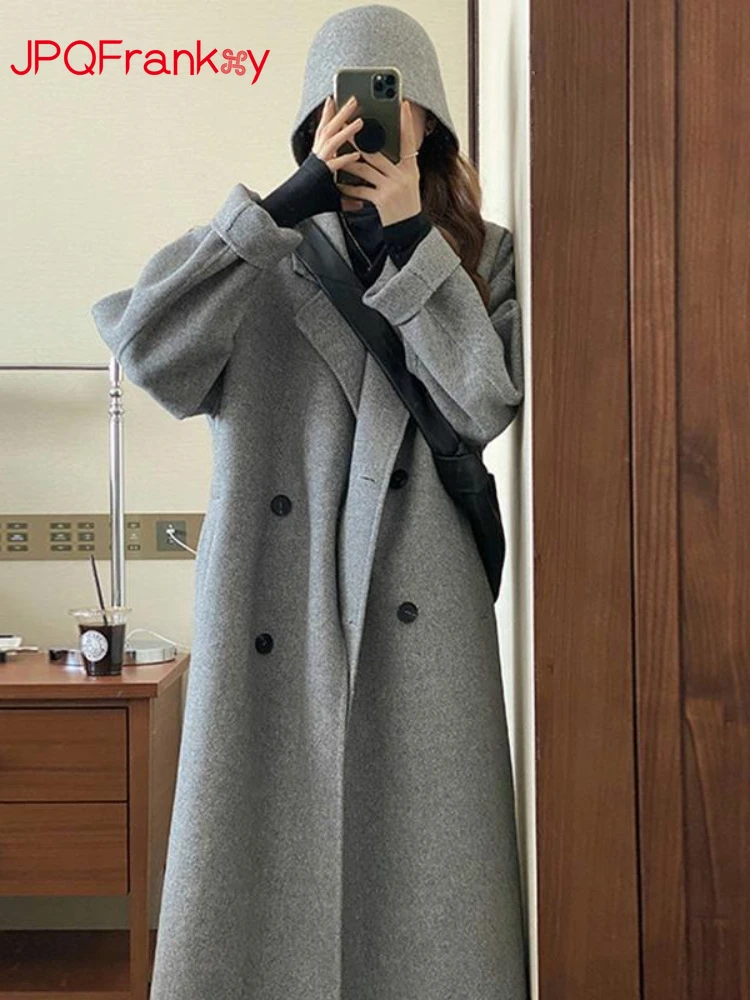 

Новинка 2023, осенне-зимнее шерстяное пальто верблюжьего цвета с воротником, Женское шерстяное пальто до колен, пальто, женская зимняя куртка, длинное пальто