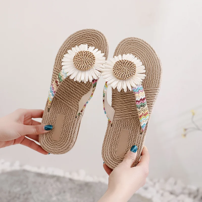 

Espadrille Sandals Summer Trend Flower Flip-flops Beach Wedge Heel Women's Slippers Cute Hawaii Shoe on Platform Womens Shoes