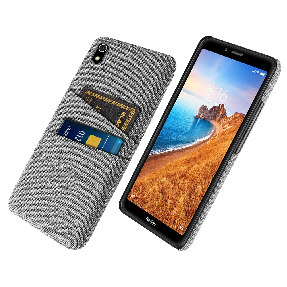 

redmi 7a for xiaomi redmi 7a cases Luxury Dual Card Fabrics Texture Back Cover For on redmi 7 a Wallet Cloth Coque hongmi 7a