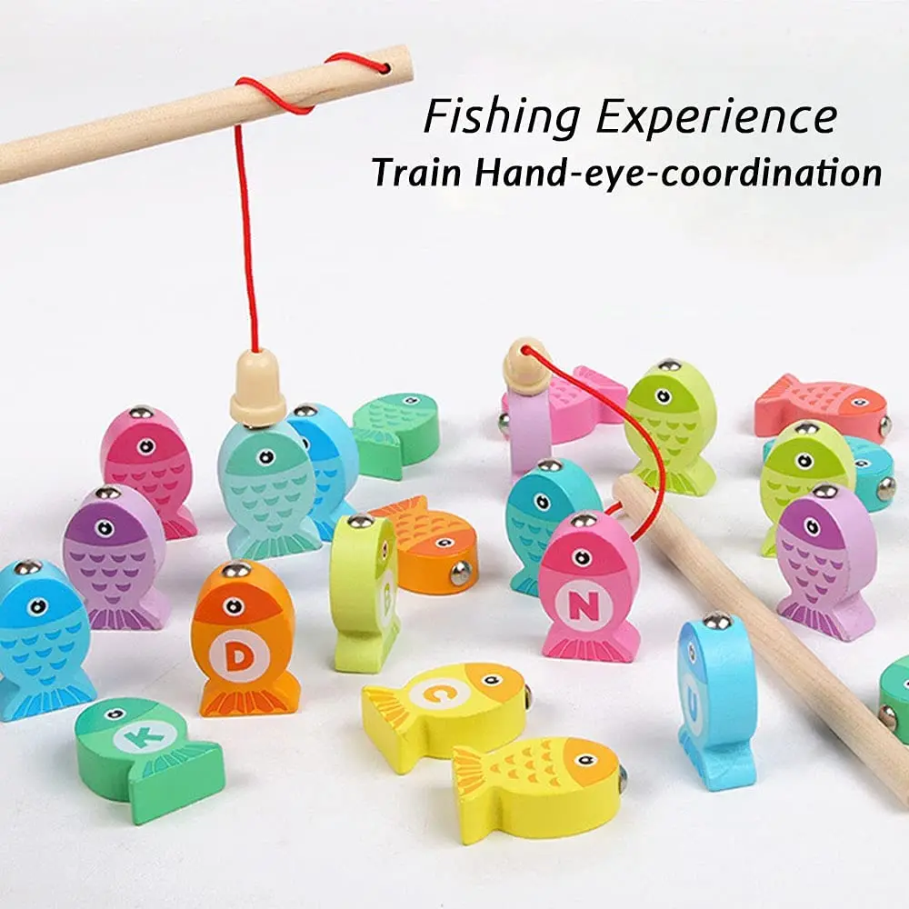 Деревянная Магнитная настольная игрушка для рыбалки набор рыболовных пазлов с